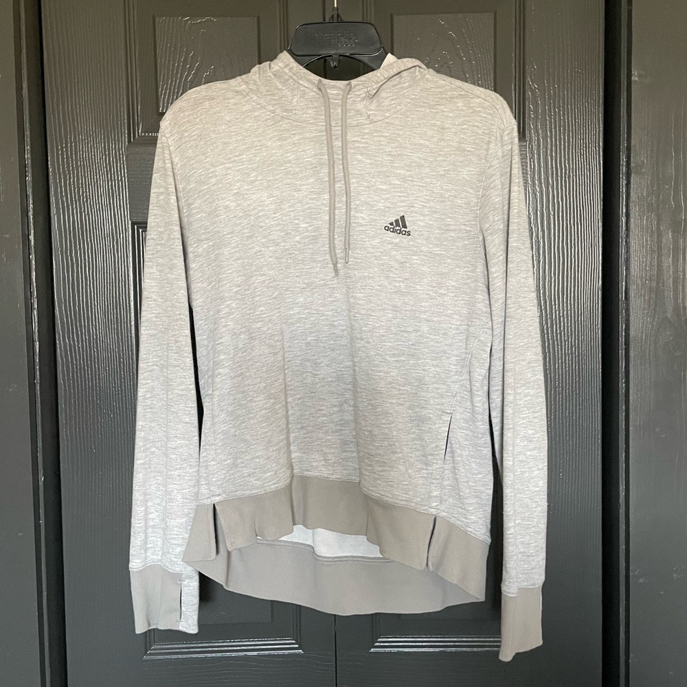 Adidas women’s climalite grey lightweight hoodie sweatshirt thumbholes size M
